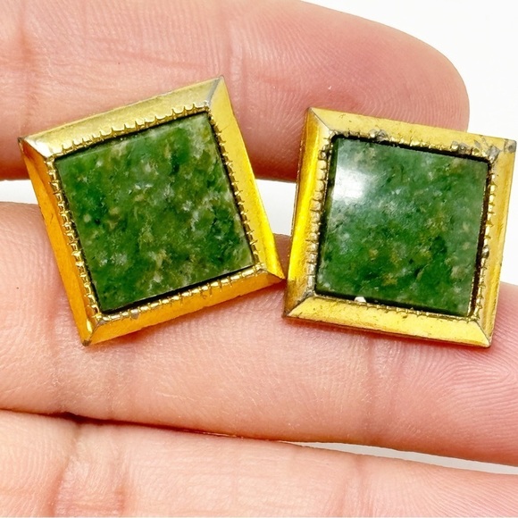 Jade Green Stone Vintage Quality DANTE Cuff Links beautiful - Picture 3 of 8